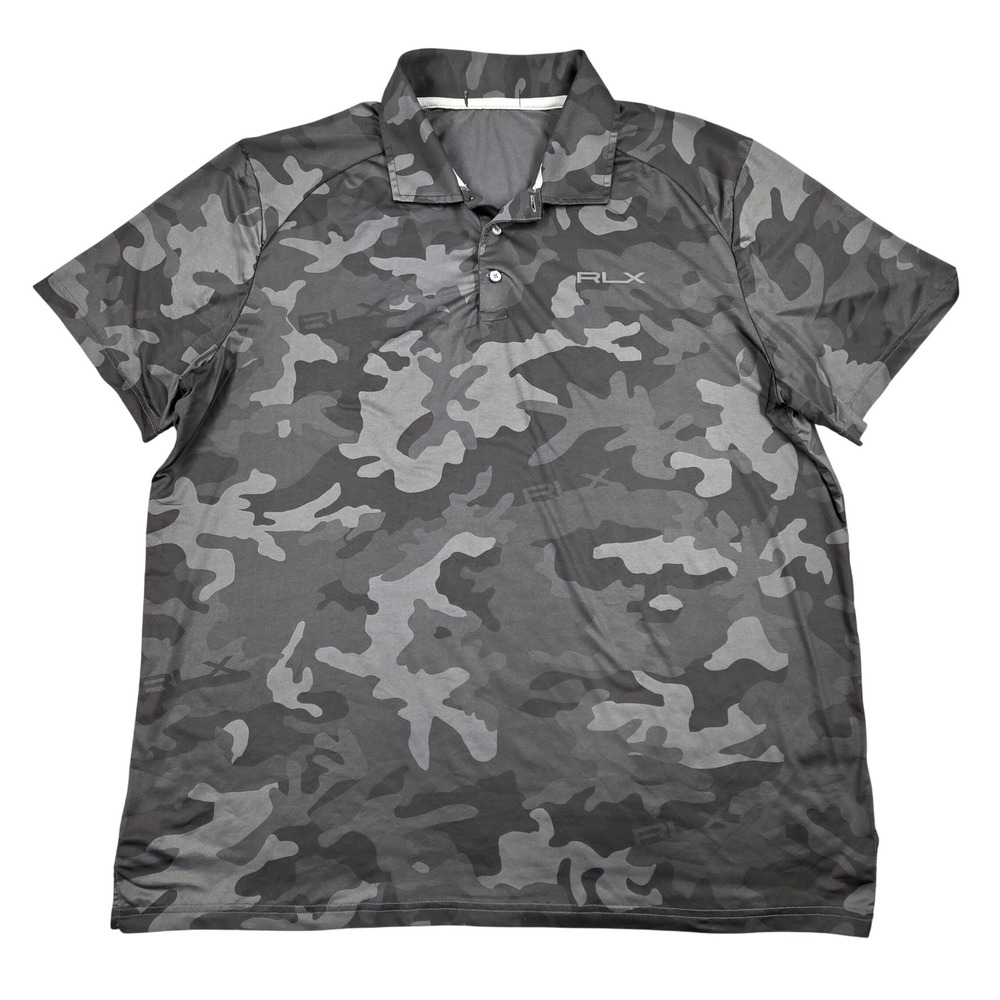 RLX Ralph Lauren Mens Camo Golf Polo Shirt Gray Performance Short Sleeve XXL